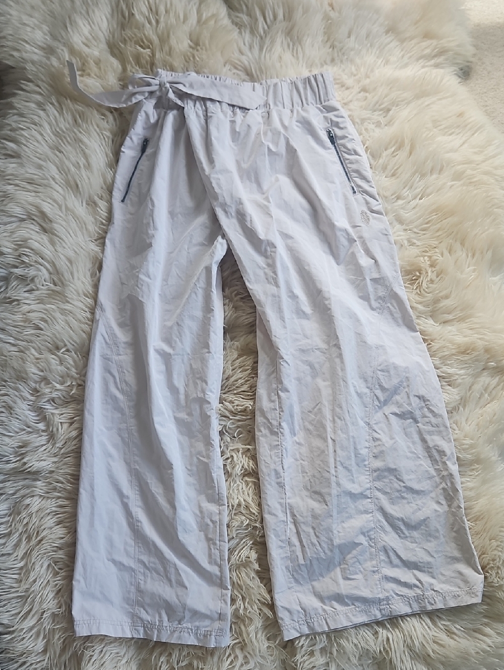 Free People White Wide-Leg Asymmetrical Crossover Pants with Zipper Pockets